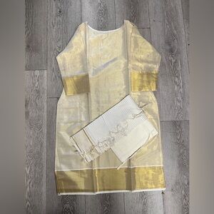 Traditional Onam Tissue Churidhar Set